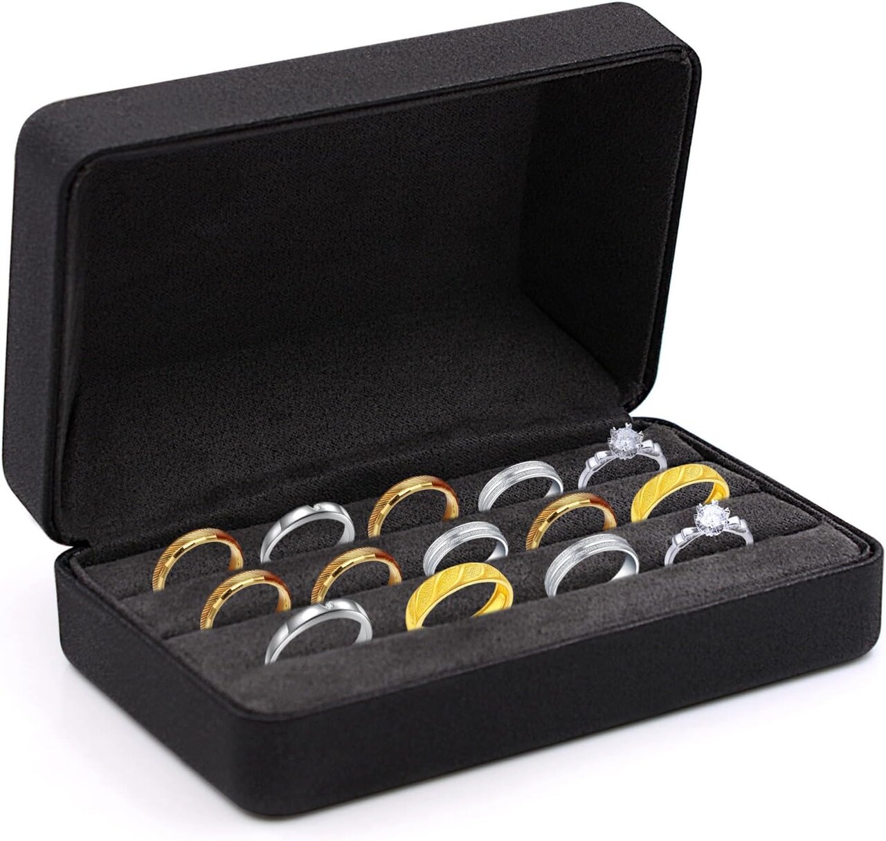 Ring Storage Boxes for Multiple Rings, Compact and Stylish Travel Ring Holder Case Box, Portable Small Ring Tray Jewelry Organizer Box Fit for Women, Girl (Black)